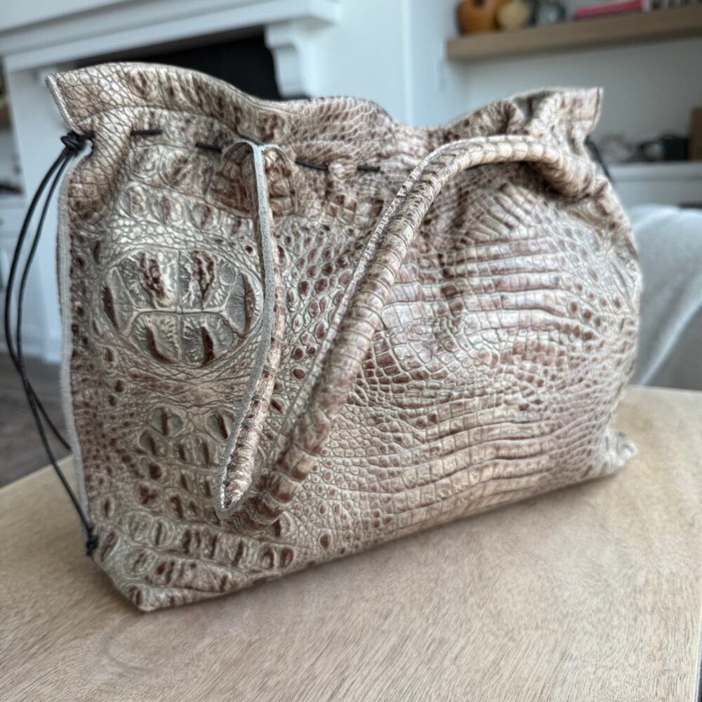 B. May Croc Embossed Metallic Leather Tote Bronze Bag Artisan Quiet Luxury Boho
